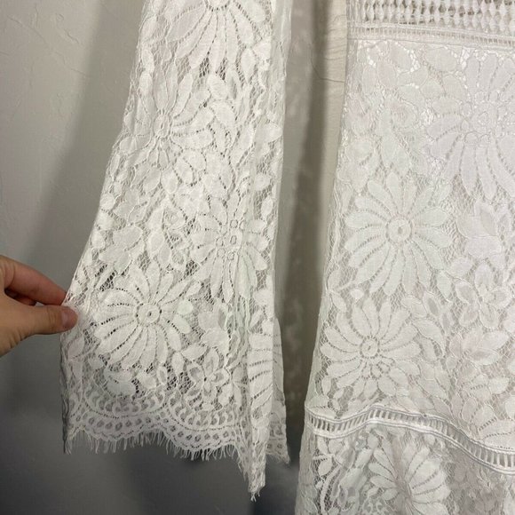 NWT: SMYM White LACE Eyelet High Neck Long Bell Slv Lrg - Picture 6 of 9